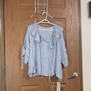 Sky Blue Ruffled Blouse for Women